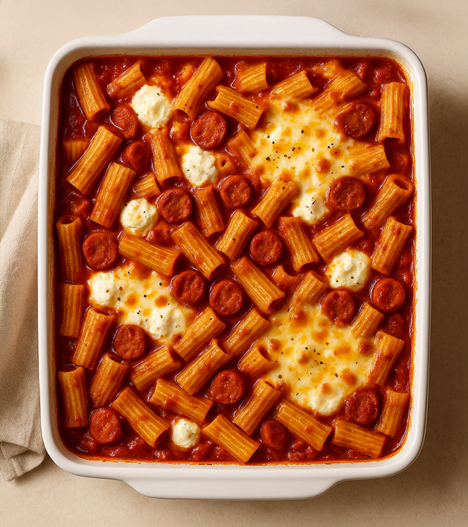 Spicy Gold Star Baked Rigatoni
